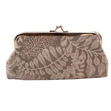 Imagem de Bolsa longa com fecho de beijo, bolsa clássica, porta-cartões, de lona, elegante, bolsa de armazenamento de folhas e moedas, carteira, Cinza, Bolsa para moedas