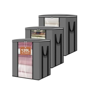 Imagem de punemi Sacos grandes de armazenamento de roupas para edredom, recipientes de armazenamento de cama king queen size com zíper, pacote com 3