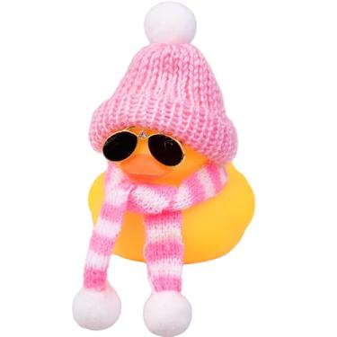 Imagem de MuMyer Patos de painel de carro, ornamentos de painel de carro de pato de inverno decoração com gorro chapéu cachecol e óculos de sol (9 cm)
