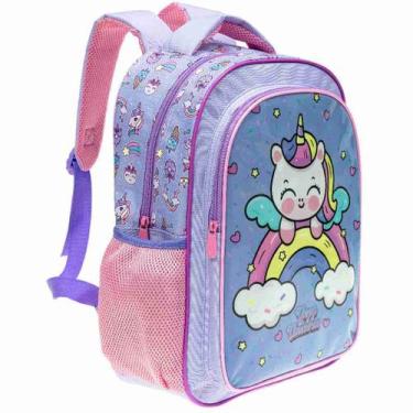 Imagem de Mochila Infantil Escolar de Costas Unicornio Rosa Roxo Feminina Menina