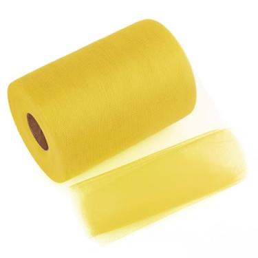 Imagem de LoomJoyz Fita de tule amarela 15 cm x 100 metros (91,4 m) Fita de tecido de carretel ideal para saia tutu arte embrulho de presente buquê de flores artesanato casamentos arranjos florais