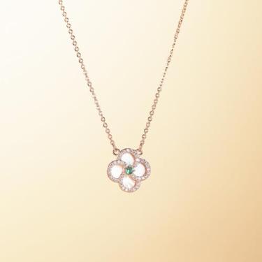 Imagem de Colar de trevo de quatro folhas incrustado com pingente de símbolo da sorte esmeralda colar luxuoso hipoalergênico banhado a ouro grosso não mancha, presentes de Natal 40 + 5 cm, Medium, Cobre