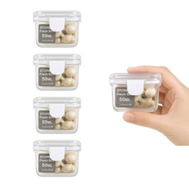 Imagem de Kit 4 Mini Potes Hermético Retangular Plástico Transparente 50ml 7x5x4cm Tampa c/Trava de Segurança, Organizador de Alimentos, Porta Molhos, Reutilizáveis e Atóxico Livre BPA