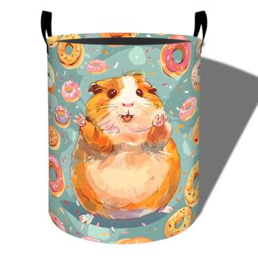 Imagem de amepay Cesto de roupa suja fofo para hamster, tecido Oxford dobrável com design de donut, cesto de roupas sujas à prova d'água com alças, organizador de brinquedos para banheiro, quarto, dormitório