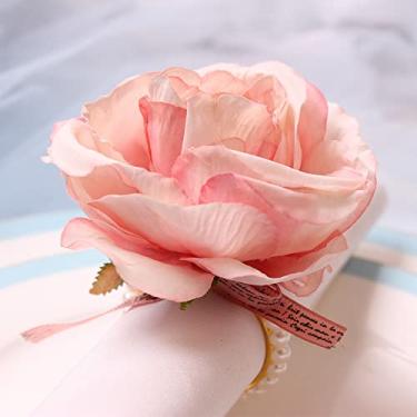 Imagem de 4 peças de anéis de guardanapo rosa rosa romântico artificial rosa flor rosa porta-guardanapos para casamento, ação de graças, aniversário, luz de velas, jantar, decoração de mesa