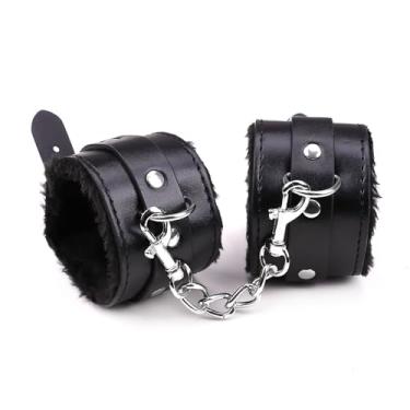 Imagem de Pulseira punk de couro de poliuretano ajustável com forro de pelúcia macia, algemas de pulso, punhos nas pernas, encenações, faixas de exercícios, trela removível para casa, ioga, academia, festa