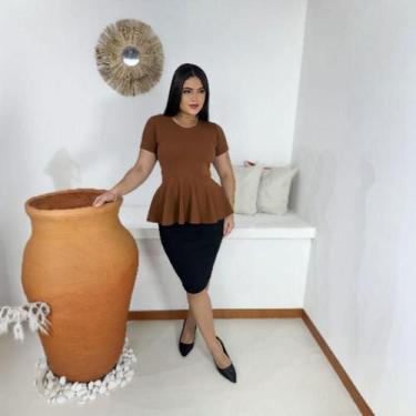 Imagem de Blusa Peplum Moda Evangélica Feminina - Miss Flower, Marrom, M