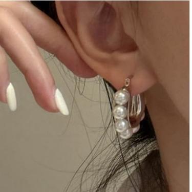 Imagem de Brincos de argola de ouro para mulheres, na moda, círculos, redondos, pérolas, hipoalergênicos, acessórios de moda, joias, presentes, Medium, Metal, Sem pedra preciosa