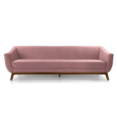 Imagem de Sofá 3 Lugares Odeon D07 230cm Base Madeira Veludo Rosa - D'Rossi