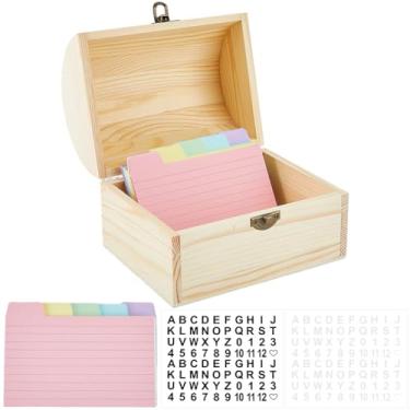 Imagem de CRASPIRE Porta-cartões de índice, caixa organizadora de madeira, porta-cartões flash 3x5, divisórias, receitas, estojo de negócios, armazenamento de cartas, adesivo, presente, estudo, notas, cartões