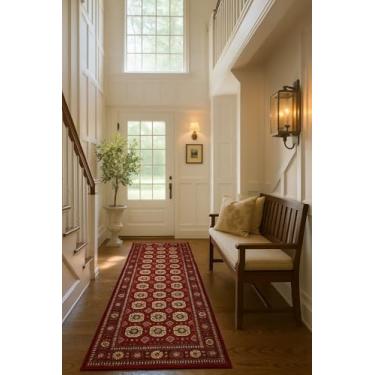Imagem de RUG BRANCH Majestic Tradicional Persa Chobi Vermelho Bege Tapete de corredor para entrada, corredor, banheiro e cozinha – 3' x 15' (2'8" x 15')
