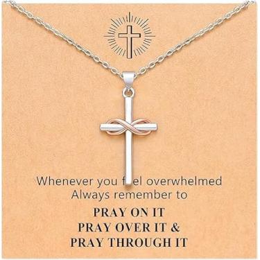 Imagem de WOOCARE Colar feminino com pingente de cruz infinita, cruz de símbolo do infinito de metal vintage com corrente de aço inoxidável