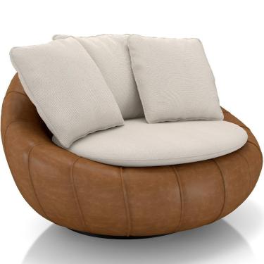 Imagem de Poltrona Giratória Para Sala De Estar Decorativa Kira M03 Couríssimo Whisky Linho Cru - Lyam Decor