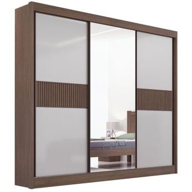 Imagem de Guarda Roupa Cristal Ripado Castanho Off White 3 Portas 6 Gavetas D?doro