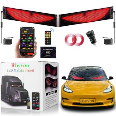 Imagem de 2 peças de luz diabólica para carros, olhos de LED para para-brisas de carro, placa de LED programável, controlada por um controle remoto e um aplicativo Bluetooth, adequada para carros, SUVs e