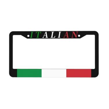 Imagem de Moldura de placa de carro com bandeira italiana personalizada bandeira italiana capa de placa de carro de alumínio metal novidade suporte de etiqueta de carro 2 furos com parafusos padrão de veículo