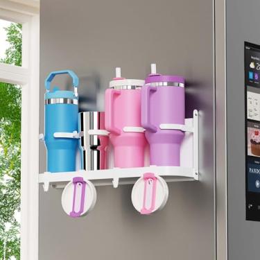 Imagem de Suporte magnético Stanley para organizador de geladeira para copos de 30/1,134 g, tampas e acessórios Rack magnético para economia de espaço para geladeira e cozinha (dobra de fileira única, 4 copos +
