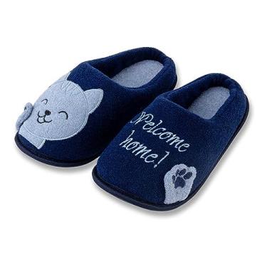 Imagem de Pantufa Gatinho Feliz Ante Derrapante Welcome Home Super Macia e Resistente Azul (33/34)