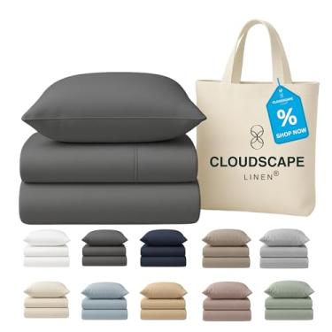 Imagem de Lençóis de solteiro 100% algodão egípcio, conjunto de cama de luxo com 3 peças, algodão egípcio de 400 fios, qualidade hoteleira, macio, sedoso, respirável e durável, bolsos profundos até 15, carvão