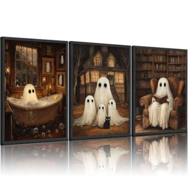 Imagem de Conjunto de 3 arte de parede fantasma gótico escuro Academia pôster Halloween Canvas Poster Pictures leitura engraçada ghost Gallery Print Artwork Horror Gothic Artwork Home Library Decor 12x16