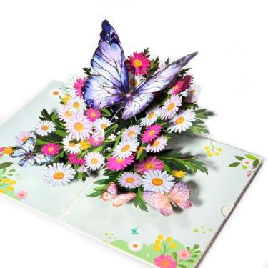 Imagem de FIAMR Cartão de felicitações pop-up 3D, artesanato em papel com detalhes de corte a laser escultura em papel oco borboleta floral em design de flor, cartões pop-up feitos à mão são adequados para