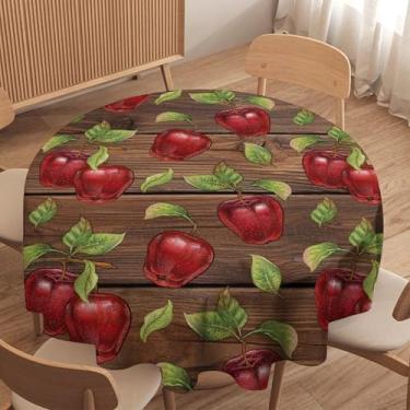 Imagem de Toalha de mesa redonda de maçãs doces, maçãs frescas, frutas, rústico, fundo de madeira, tema de vida saudável, toalha de mesa para piquenique, festa, cozinha, jantar, 91 x 91 cm