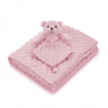 Imagem de Kit Bebê Loani Manta Pipoquinha Soft com Naninha Ursinho Rosa Claro