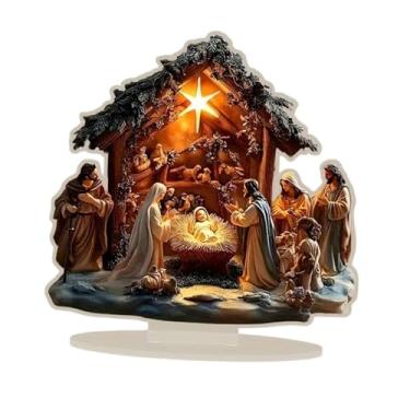 Imagem de Baoblaze Centro de mesa 2D com decoração do nascimento de Jesus, com base, presente religioso, arte artesanal, presépio de Natal para sala de estar e festas.