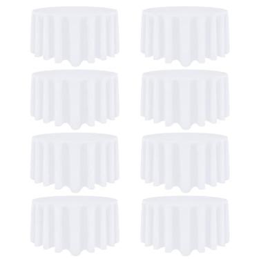 Imagem de Heneger Pacote com 8 toalhas de mesa brancas redondas de 152 cm (serve para mesas de 51 a 122 cm) Tecido de poliéster reutilizável e lavável resistente a manchas e vincos para buffet, festa de
