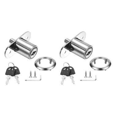 Imagem de PATIKIL Trava de êmbolo de mesa com gaveta, 2 peças de 2,7 cm de diâmetro do cilindro, 3,5 cm, comprimento do cilindro, liga de zinco, fechaduras deslizantes para armário com chave de fenda cruzada