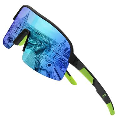 Imagem de 100 CLASSIC Óculos de sol esportivos com lentes polarizadas com armação TR90 para homens e mulheres ao ar livre dirigir ciclismo, Lente azul, armação verde - H, Large