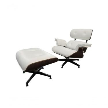 Imagem de Poltrona De Couro Com Puff Charles Eames Branco