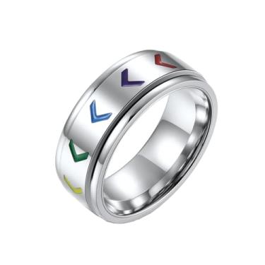 Imagem de PAMTIER Aliança de casamento masculina de aço inoxidável com orgulho arco-íris LGBTQ para alívio de estresse e ansiedade, Metal, Metal