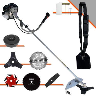 Imagem de Roçadeira Multifunções Toyama TBC43H À Gasolina 43cc 1,7HP Alta Rotação Para Todos os Tipos de Trabalho C/ Carretel Nylon + Kit de 5 Lâminas de Cortes