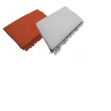 Imagem de Kit 2 Mantas Para Sofa King Gigante 300x180cm Algodao Protetor Decorativo (Terracota + Cinza Neblina)