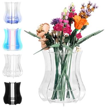Imagem de Vaso de acrílico para flores Lego – suporte resistente para montar buquê de flores Lego, coleção botânica, rosas e orquídeas | Design de arranjo de 32 hastes (transparente)