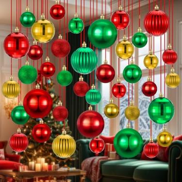 Imagem de Leyndo 40 peças de decorações de teto de Natal, enfeites de bolas para pendurar no teto, bola de Natal para corredor, janela, lareira, manto, decorações de pátio decoração de festa (vermelho, verde e