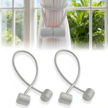 Imagem de 2 peças de amarração magnética de cortina, laços modernos de corda para cortinas, sem perfuração, sem danos, retenções decorativas para sala de estar quarto/prata