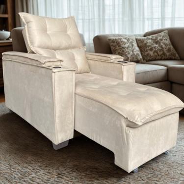 Imagem de Poltrona Retrátil Reclinável Alexa Com Usb E Porta Copos - élpis Móveis Bege