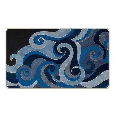 Imagem de Livcoz Tapete de porta da frente de boas-vindas abstrato onda do mar, tapete decorativo de praia costeira, tapete de entrada antiderrapante, perfil baixo náutico, decoração de cozinha para uso interno