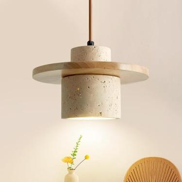 Imagem de Luminária pendente nórdica de pedra natural estilo Wabi-Sabi, pedra amarela de caverna, soquete E27, lustre vintage de travertino estilo fazenda, luminária de cabeceira, restaurante, cozinha