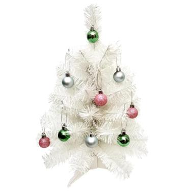Imagem de Árvore de mesa de Natal pequena verde de 50 cm com pequenas bolas, árvore artificial branca falsa para bar de loja, planta artificial (branca)