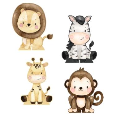 Imagem de KIT 4 Displays Safari Aquarela 20cm - Vinil Fosco Sem Reflexo - Totem Decoração Festa Infantil Aniversário