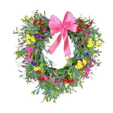 Imagem de oshhni Guirlanda de Coração para Porta de Entrada, Guirlanda Floral em Arco, de Gipsofila, de Flores com Laço para Celebração, Festa no Pátio ou Ambientes, Rosa