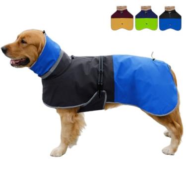 Imagem de Casaco de inverno impermeável para cães, jaqueta refletiva de lã de gola rolê com proteção contra neve para cães grandes, roupas para animais de estimação em clima frio (azul, 3GG)