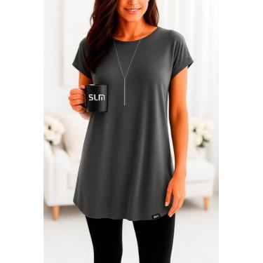 Imagem de Vestido Camisetão Slim Fitness Feminino Casual Verão, Cinza, G