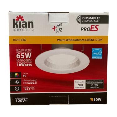 Imagem de Luminária LED Kian Retrofit PRO ES 10W 700lm 2700K Branco Quente Base E26 Dimerizável 120V