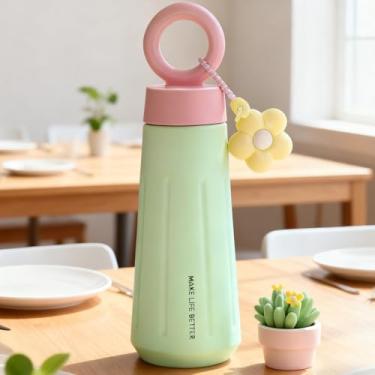 Imagem de Disoza Caneca de café de viagem verde de 425 g F caneca de café reutilizável com tampa à prova de derramamento caneca de café de aço inoxidável para bebidas quentes e geladas