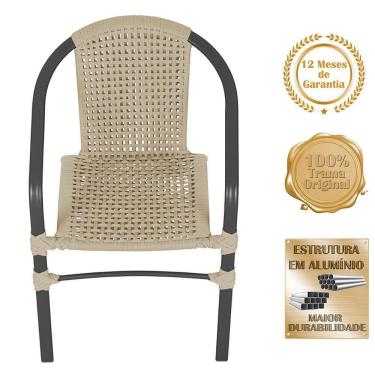 Imagem de 06 Cadeiras Floripa Alumínio Pintura Preta Trama Original Rami