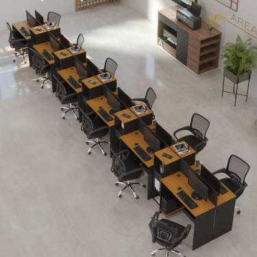 Imagem de Estação De Trabalho 12 Lugares Tech Office 12 Mesas 10 Armár - Preto E Cedro Preto E Cedro